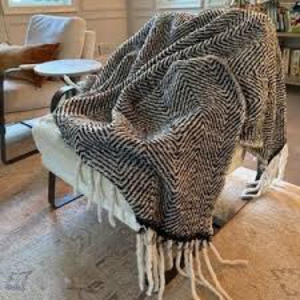 Navy blue & White Throw Jeté Manta West Elm NWT